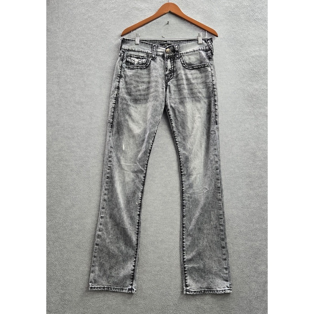 True Religion Ricky Men Jeans 29 Gray Denim Super T Flap Pocket Straight Relaxed